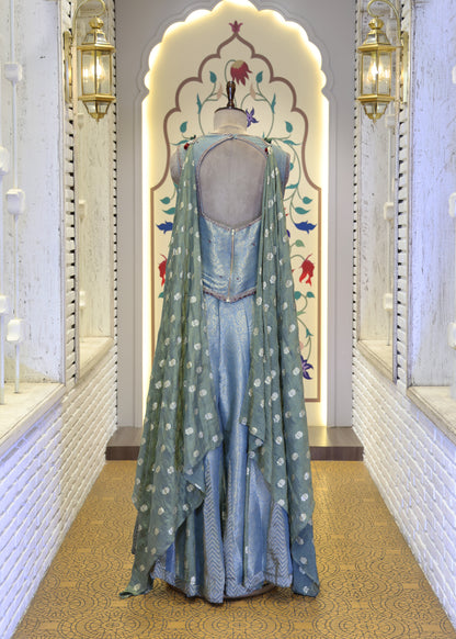 Mihika Blue Banarasi Sharara Set with Dupatta