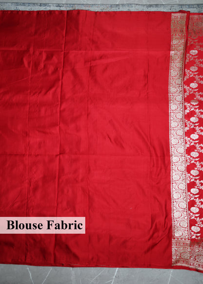 Pure Banarasi Red Saree with Unstitched Blouse