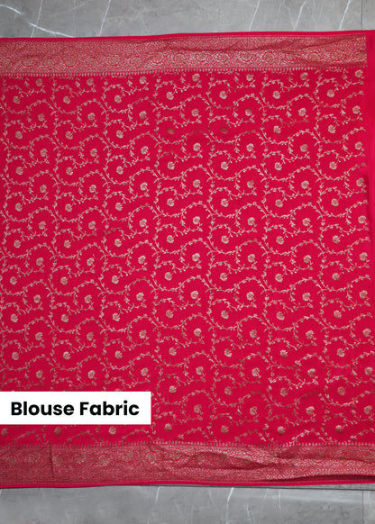 Deeya Plain Pink Banarasi Pure Crepe Saree with Unstitched Blouse