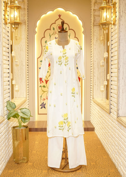 Laavi White Paisley Stitched Suit Set