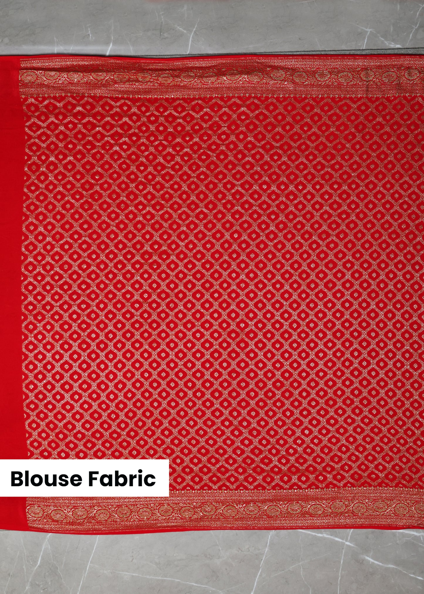 Deeya Plain Red Banarasi Pure Crepe Saree with Unstitched Blous