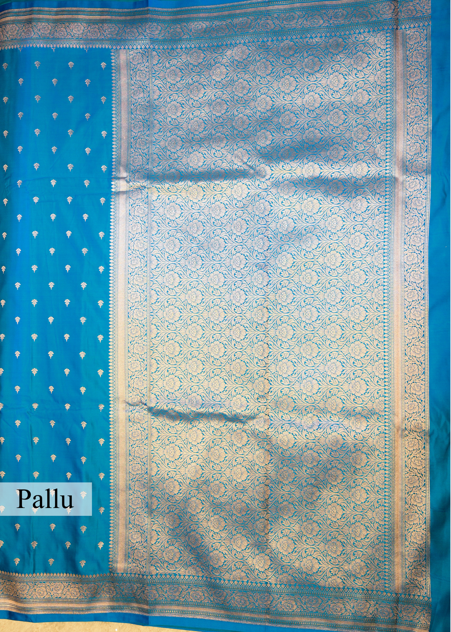Blue Banarasi Kattan Silk Booti Zari Border with Unstitched Blouse