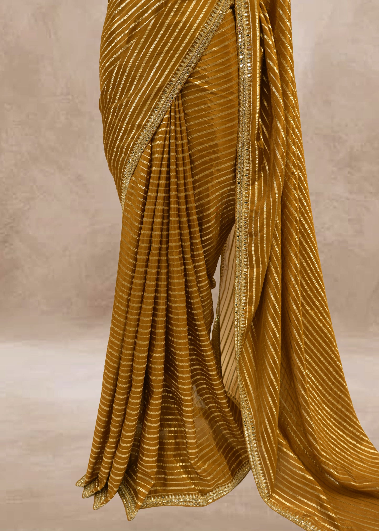 Mehendi Green Striped Zari Organza Sarees with Stitched Blouse
