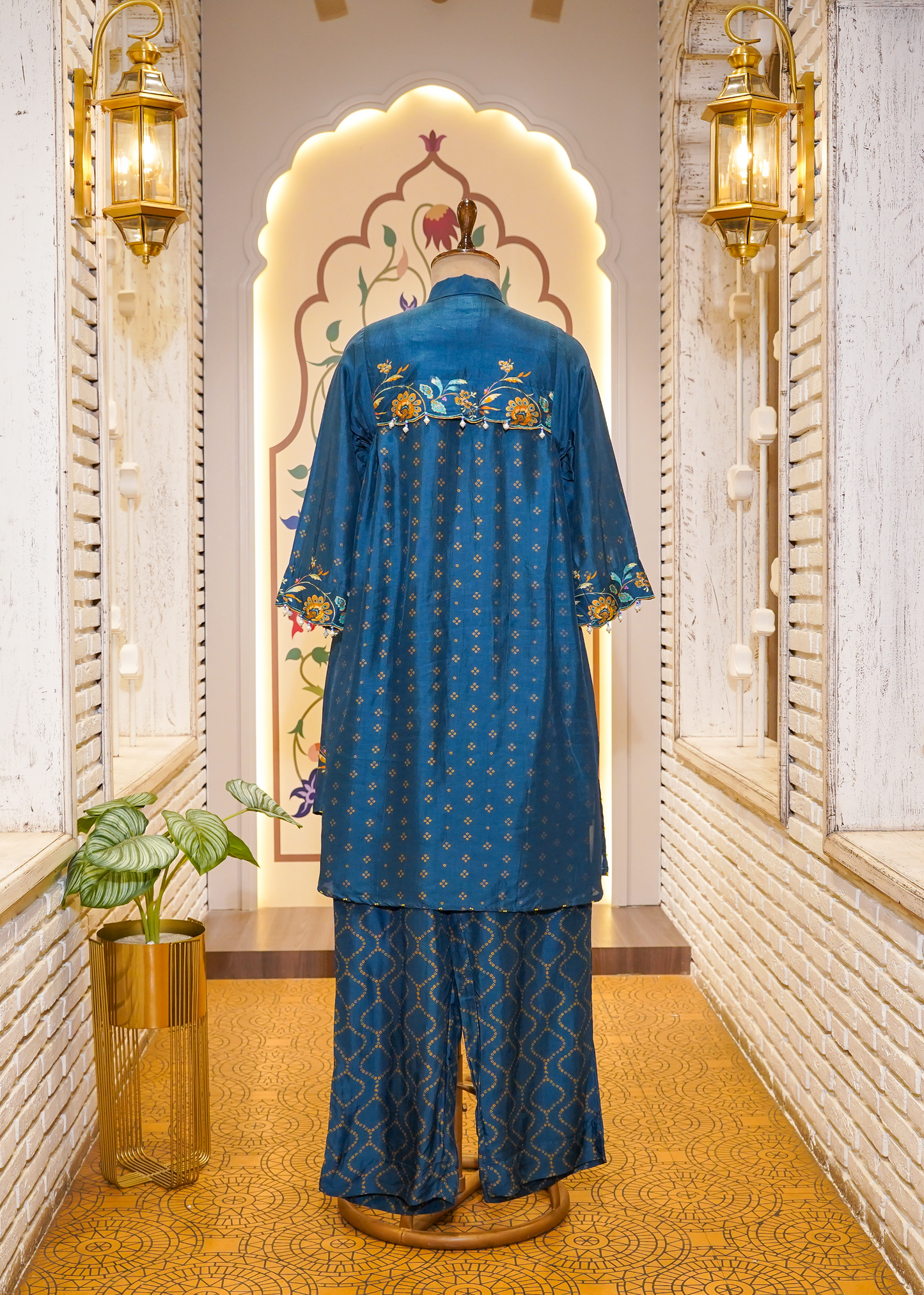 Blue Hand Embellished Printed Silk Co-ord Set