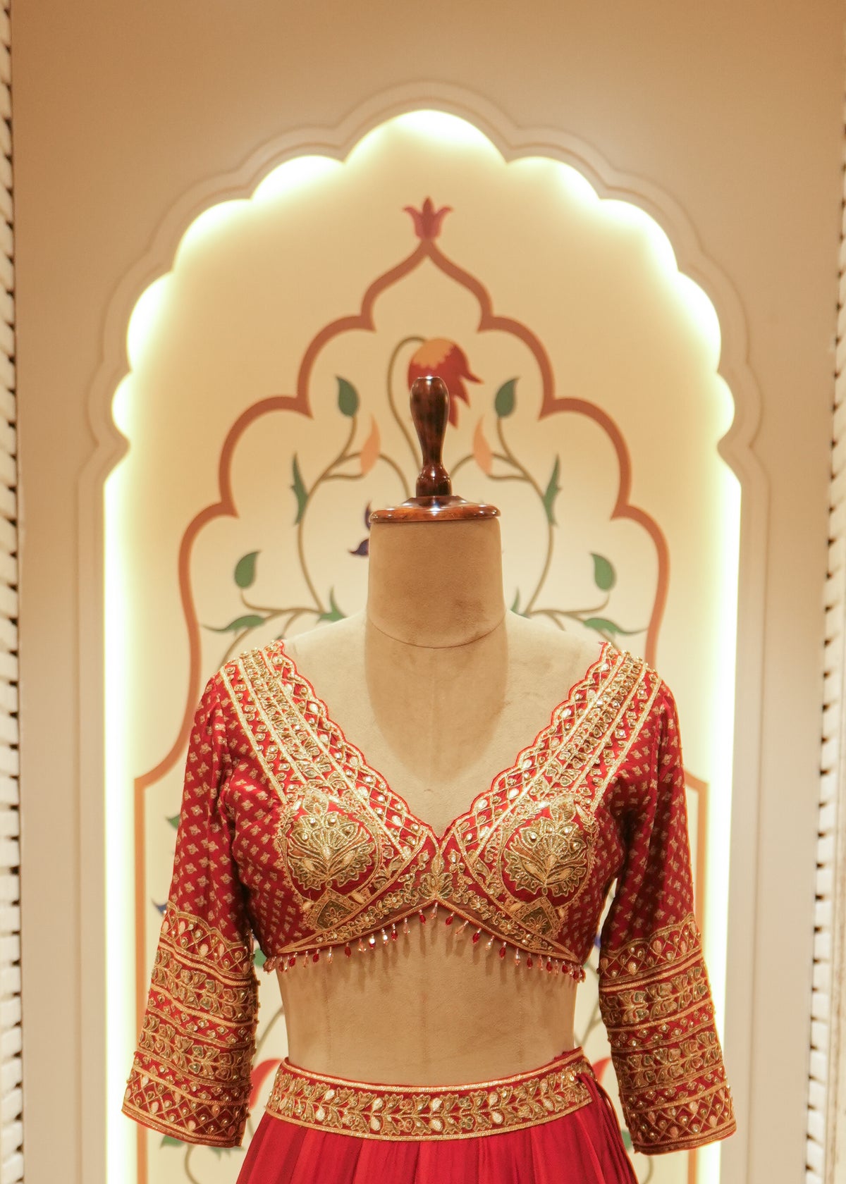 Aanya Crimson Red Silk Embroidered Saree with Stitched Blouse
