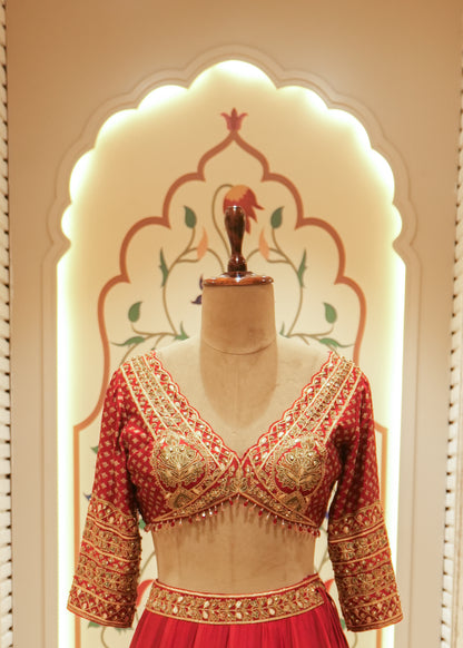Aanya Crimson Red Silk Embroidered Saree with Stitched Blouse