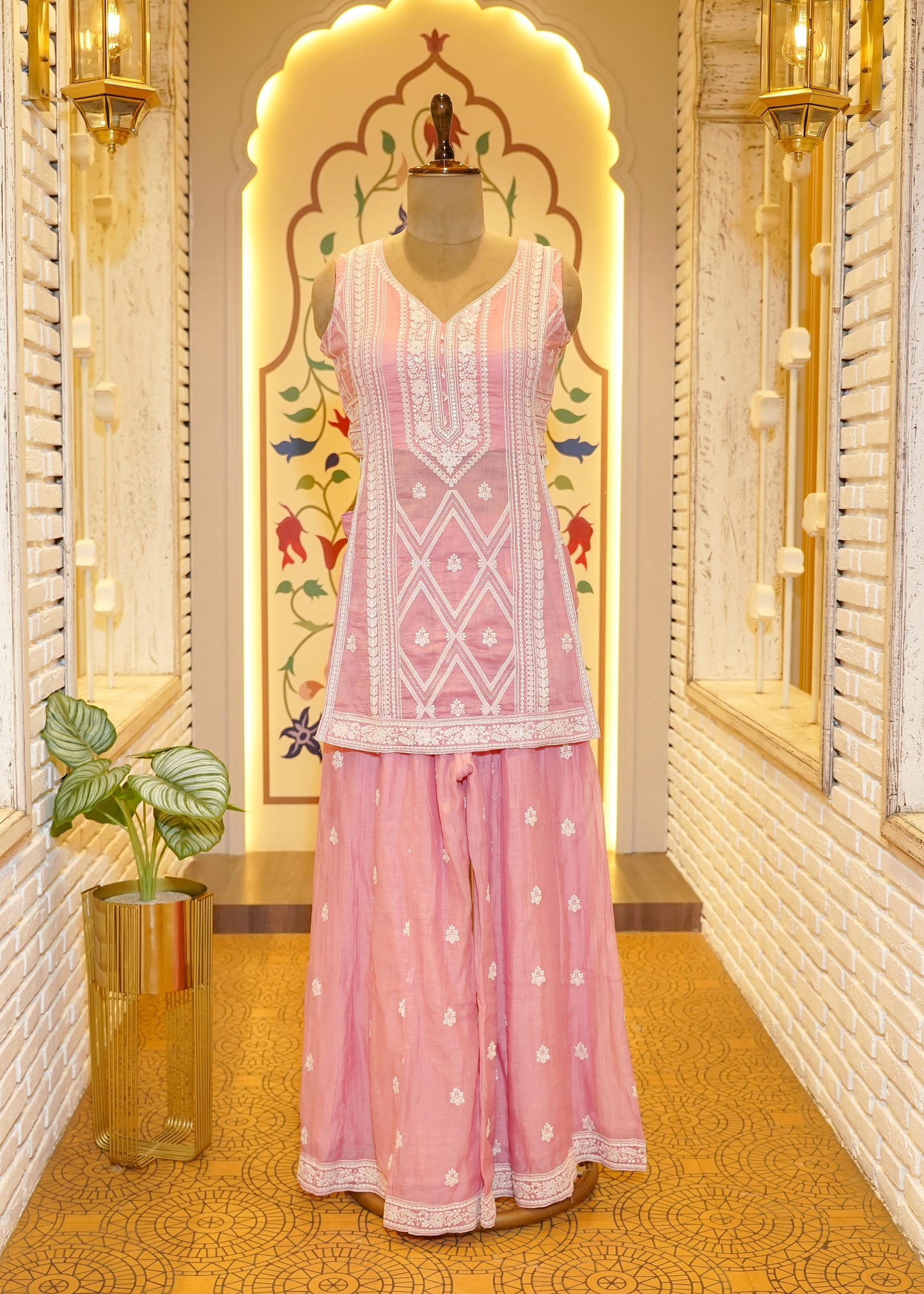 Nyra Baby Pink Slit Palazzo Pants Stitched Suit Set
