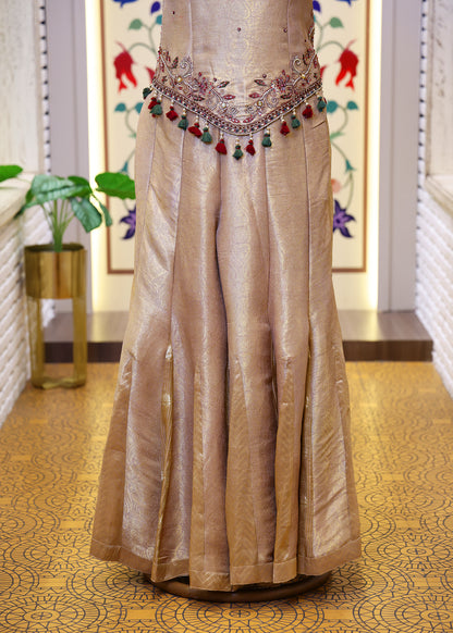 Mihika Golden Banarasi Sharara Set with Dupatta