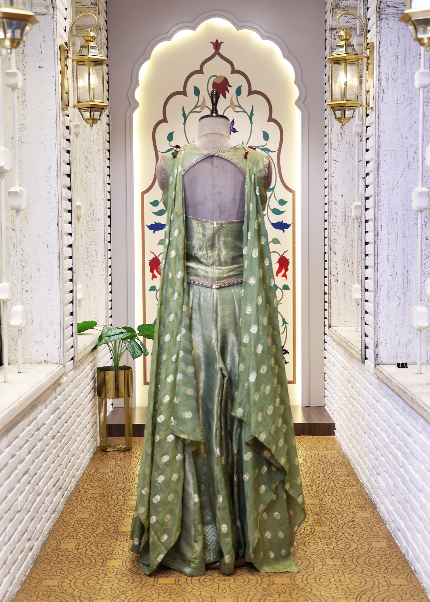 Mihika Green Banarasi Sharara Set with Dupatta