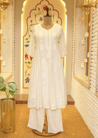 Alina White Chikankari Stitched Suit Set