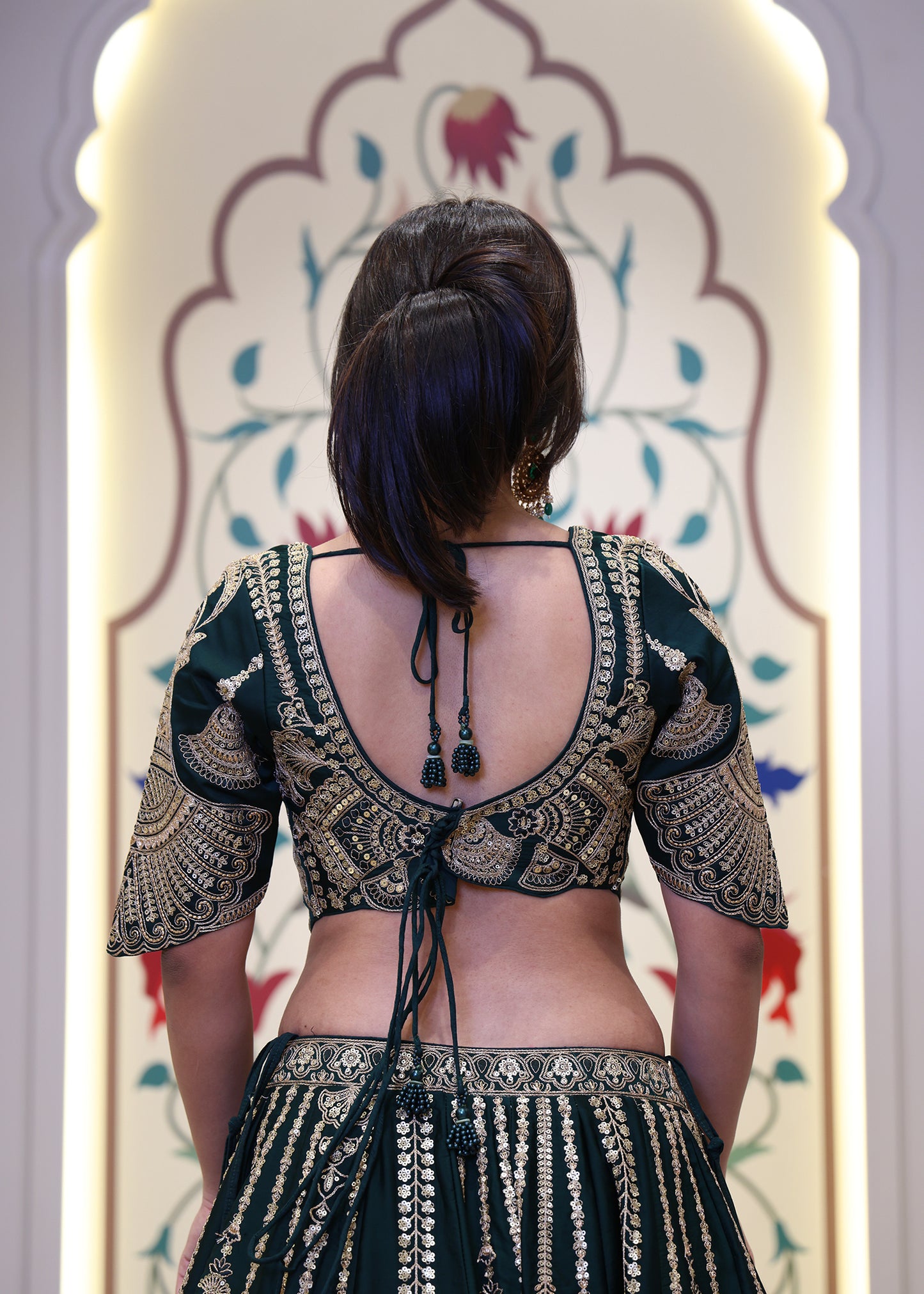 Kavya Green Handcrafted Lehenga with Stitched Blouse