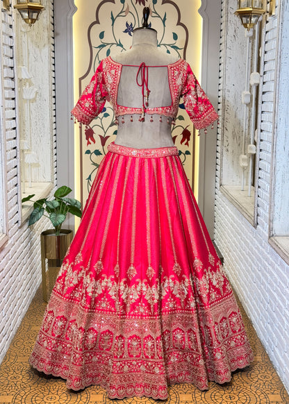 Rani Bead Embroidered Kali Peacock Style Bridal Lehenga with Stitched Blouse & 2 Dupattas