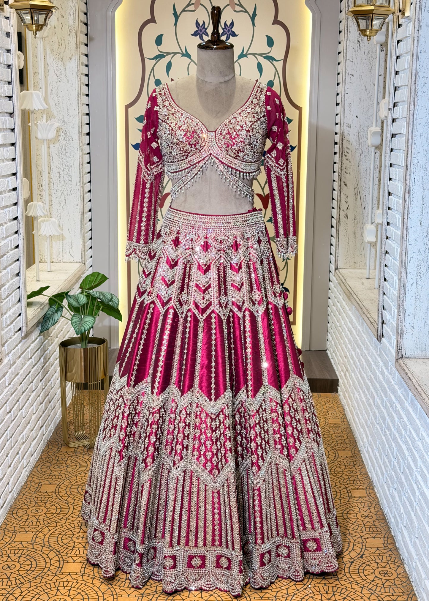 Cherry Mirror Embroidered Designer Lehenga with Full Sleeves Blouse