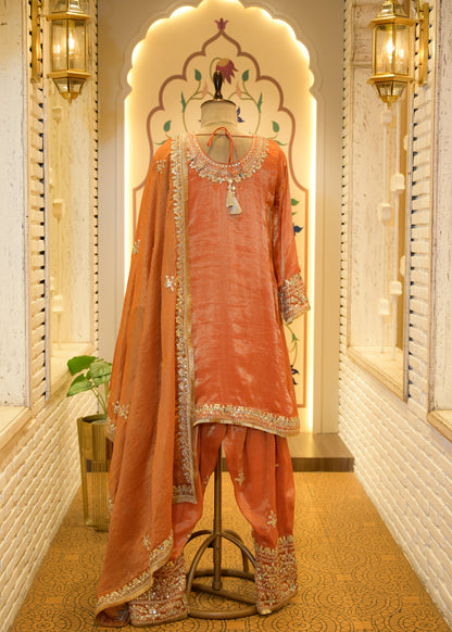 Narangi Gotta Patti Farsi Salwar Stitched Suit Set