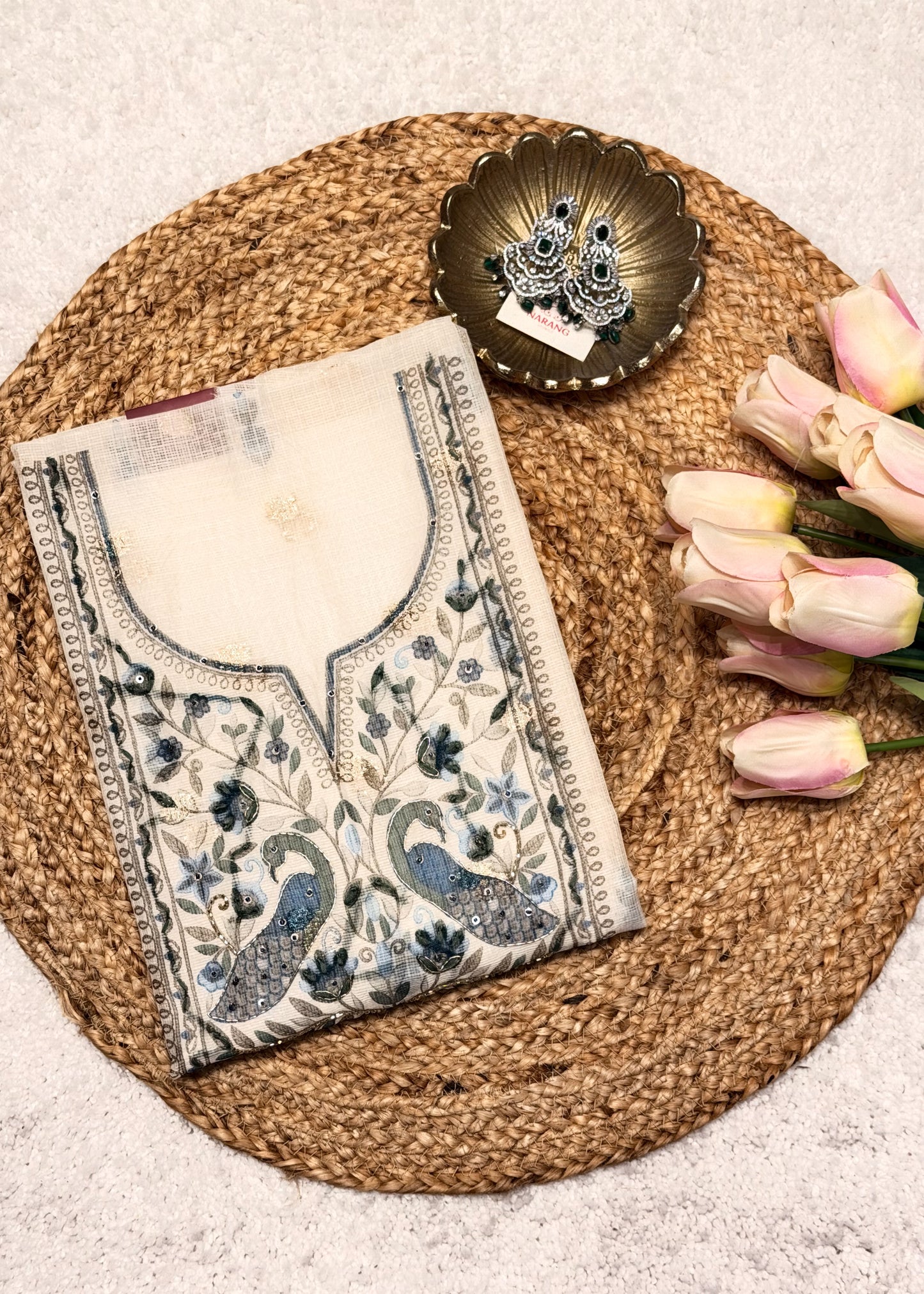 Mayur Blue Unstitched Thread Embroidered Suit Set