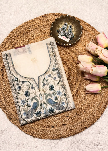 Mayur Blue Unstitched Thread Embroidered Suit Set
