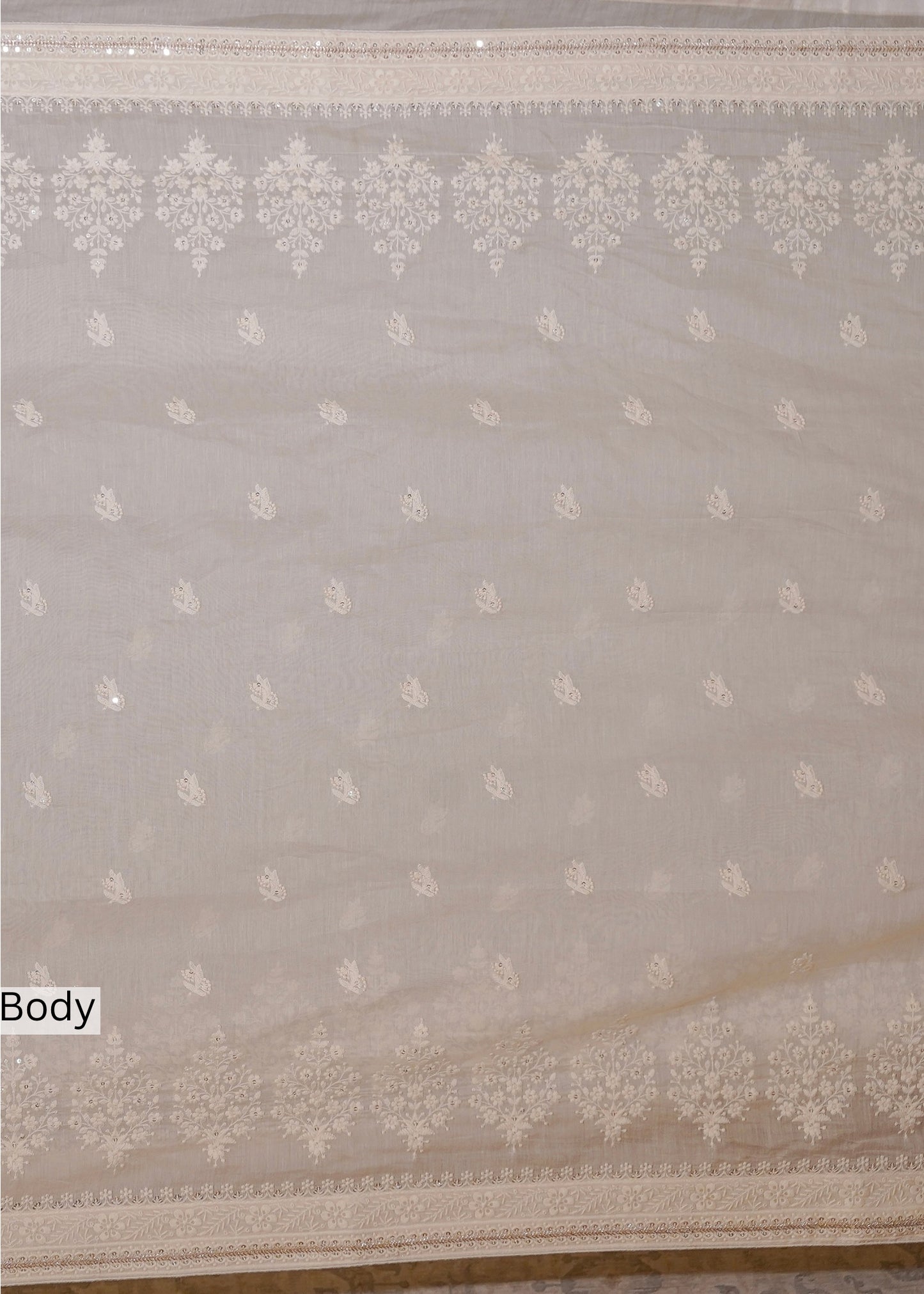 Ivory Mul Cotton Thread Embroidered Saree with Unstitched Blouse