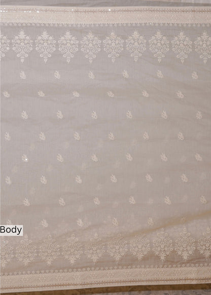 Ivory Mul Cotton Thread Embroidered Saree with Unstitched Blouse