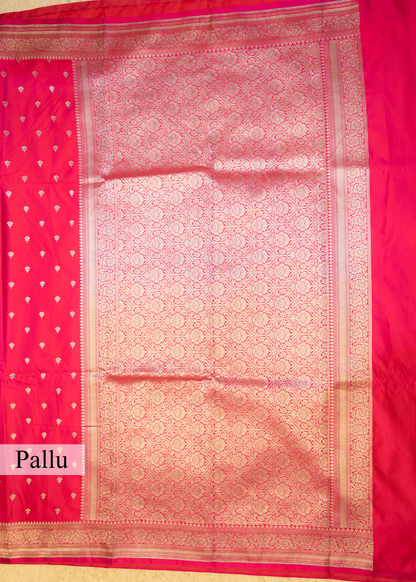 Rani Pink Banarasi Kattan Silk Booti Zari Border with Unstitched Blouse