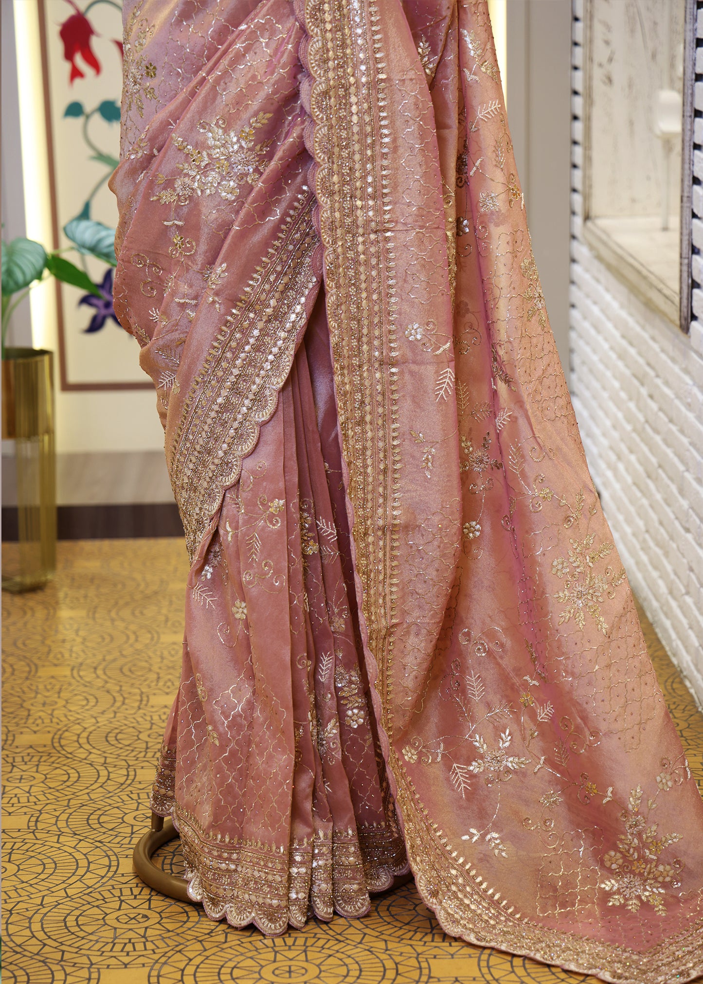 Kaveri Pastel Pink Handcrafted Saree with Unstitched Blouse