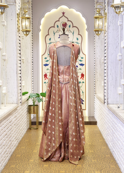 Mihika Peach Banarasi Sharara Set with Dupatta