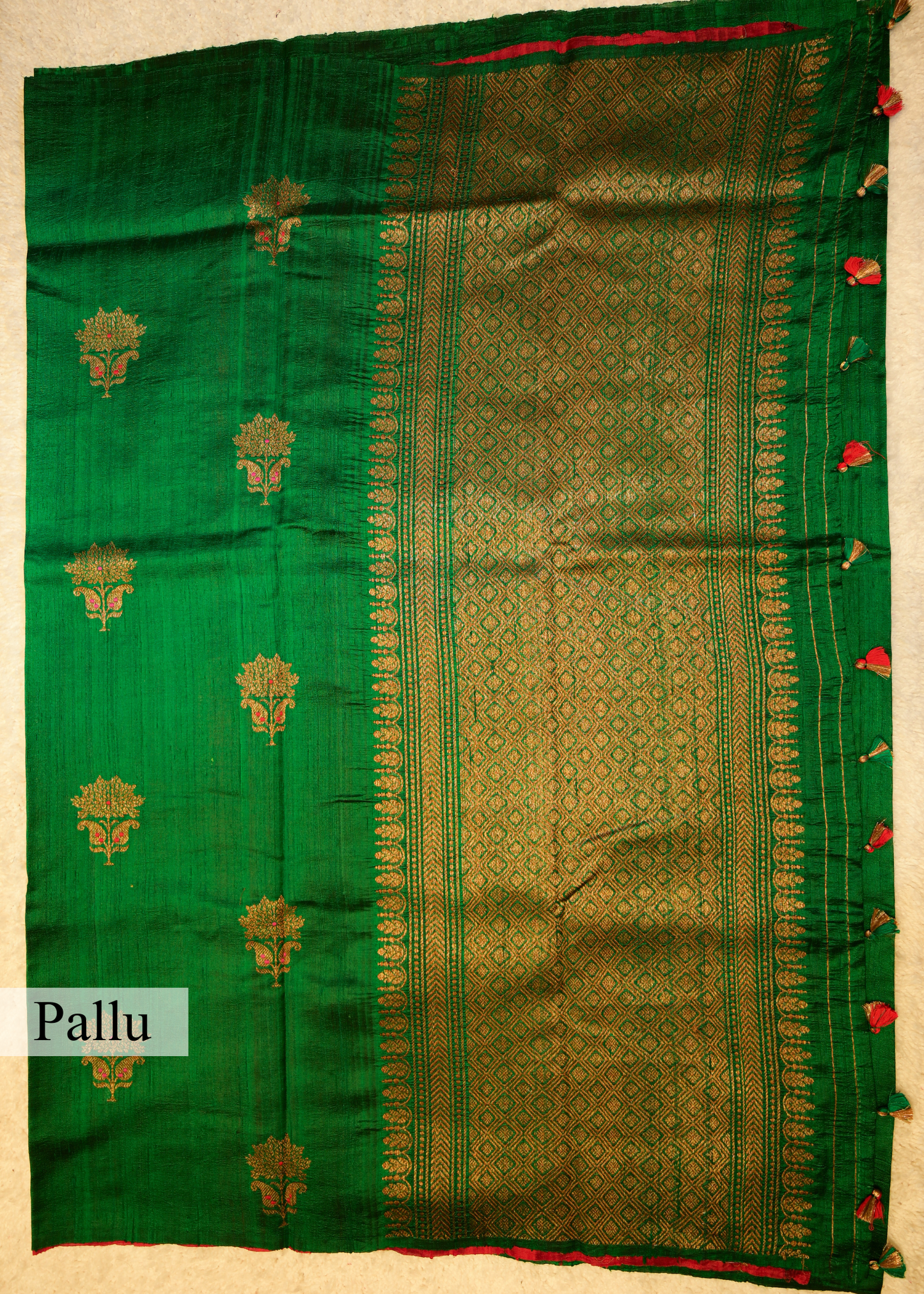 Emerald Green Raw Silk Neem Zari Boota Saree with Unstitched Blouse