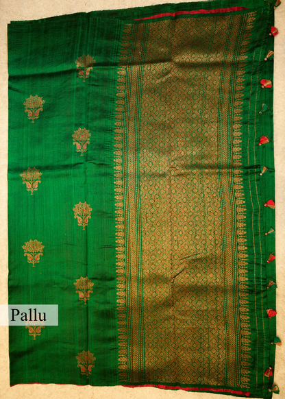 Emerald Green Raw Silk Neem Zari Boota Saree with Unstitched Blouse