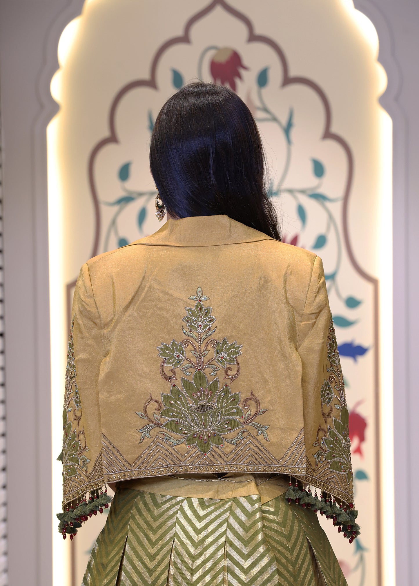 Alina Green Short Jacket Style Lehenga