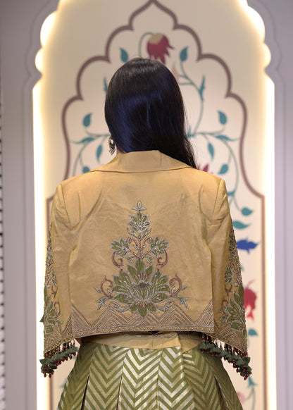 Alina Green Short Jacket Style Lehenga