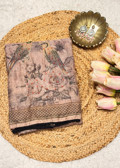 Mehraab Peach Printed Unstitched Suit Set