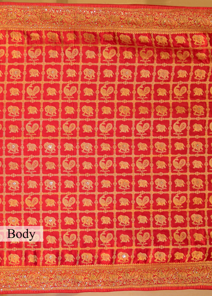 Kaveri Red Gharchola Saree with Unstitched Blouse