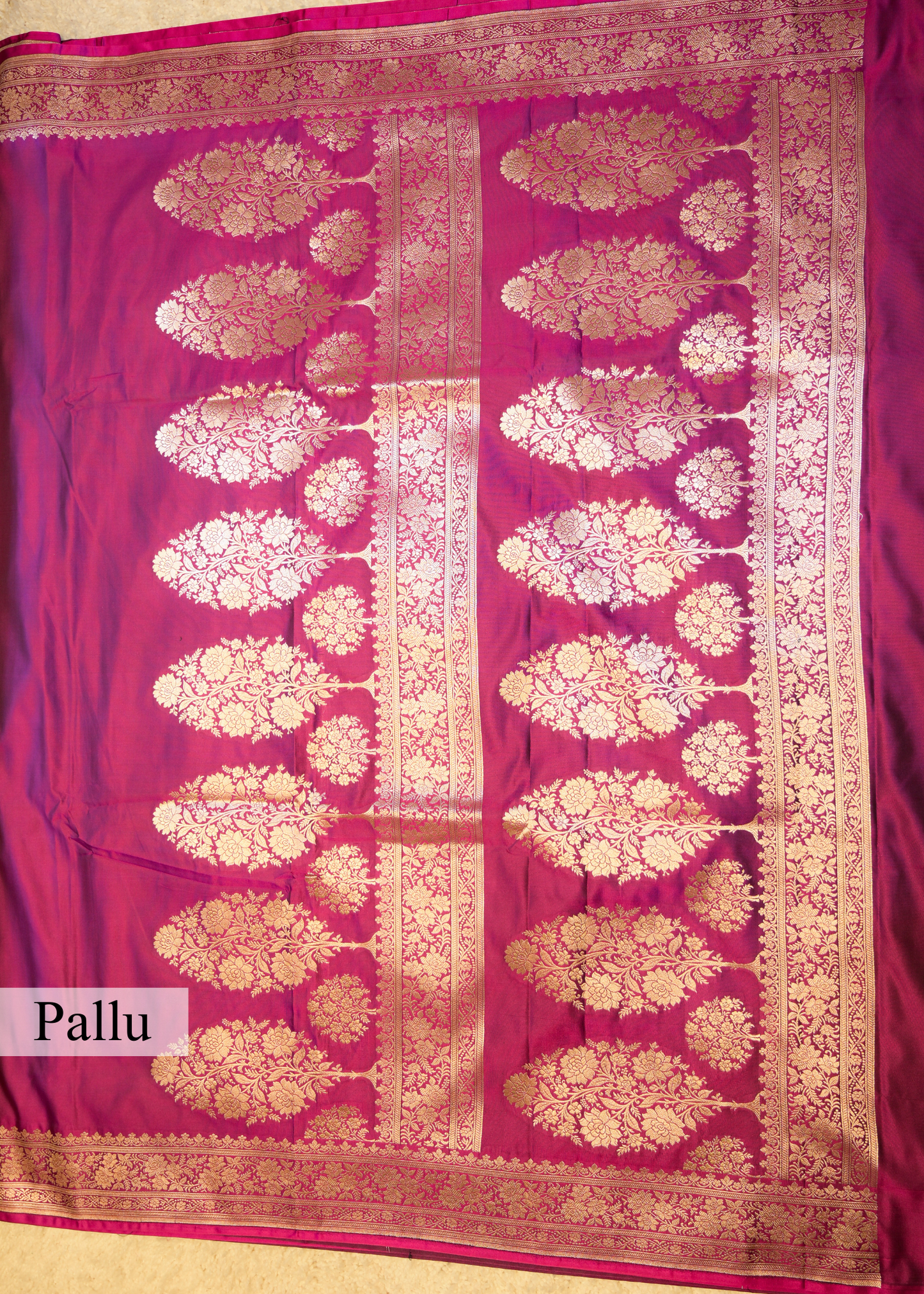Rani Pink Banarasi Kattan Silk Zari Border with Unstitched Blouse