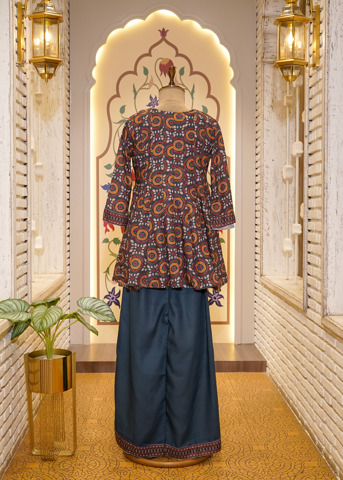 Blue Printed Peplum & Pant Co-ord Set