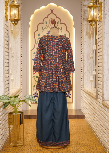 Blue Printed Peplum & Pant Co-ord Set
