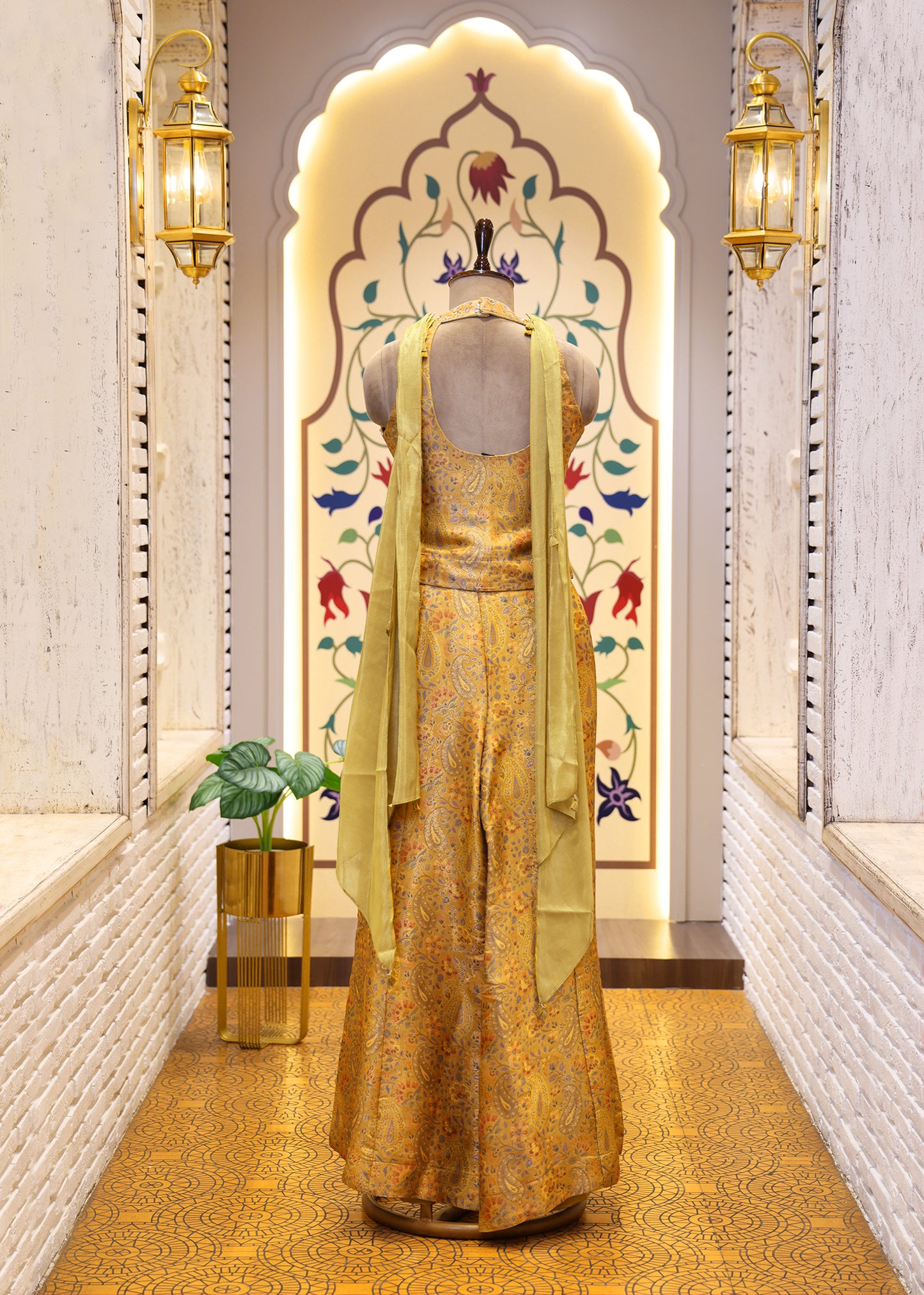 Saiyaara Yellow Banarasi Sharara Corset Top Set