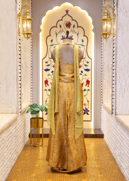Saiyaara Yellow Banarasi Sharara Corset Top Set