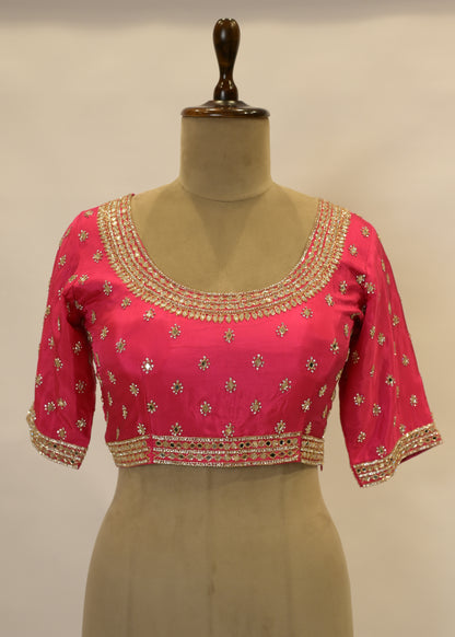 Rani Striped Zari Organza Sarees with Stitched Blouse