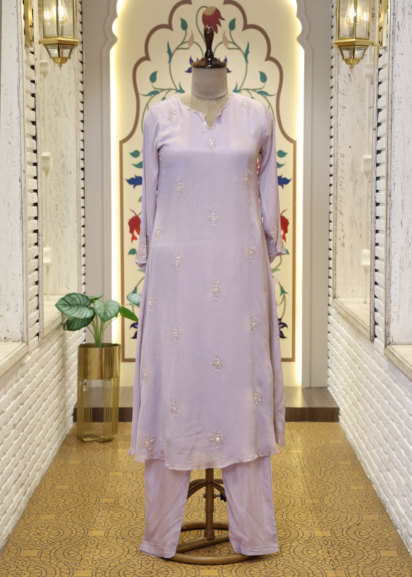 Meher Lavender A-line Stitched Suit Set