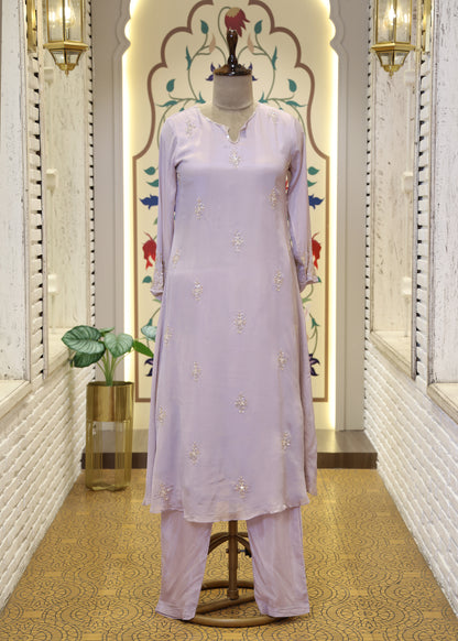 Meher Lavender A-line Stitched Suit Set