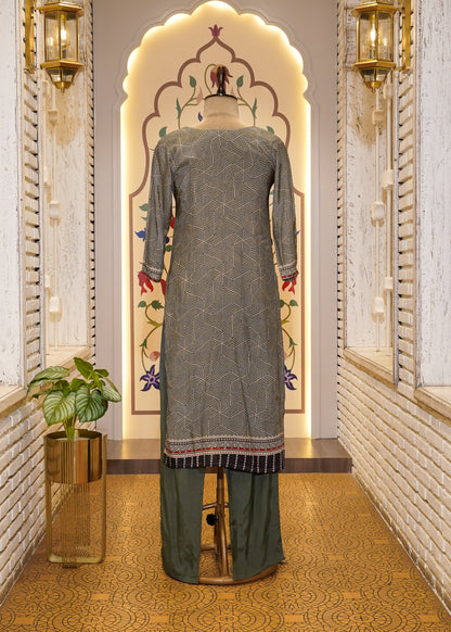 Grey Printed Muslin 3-Piece Kurti Set