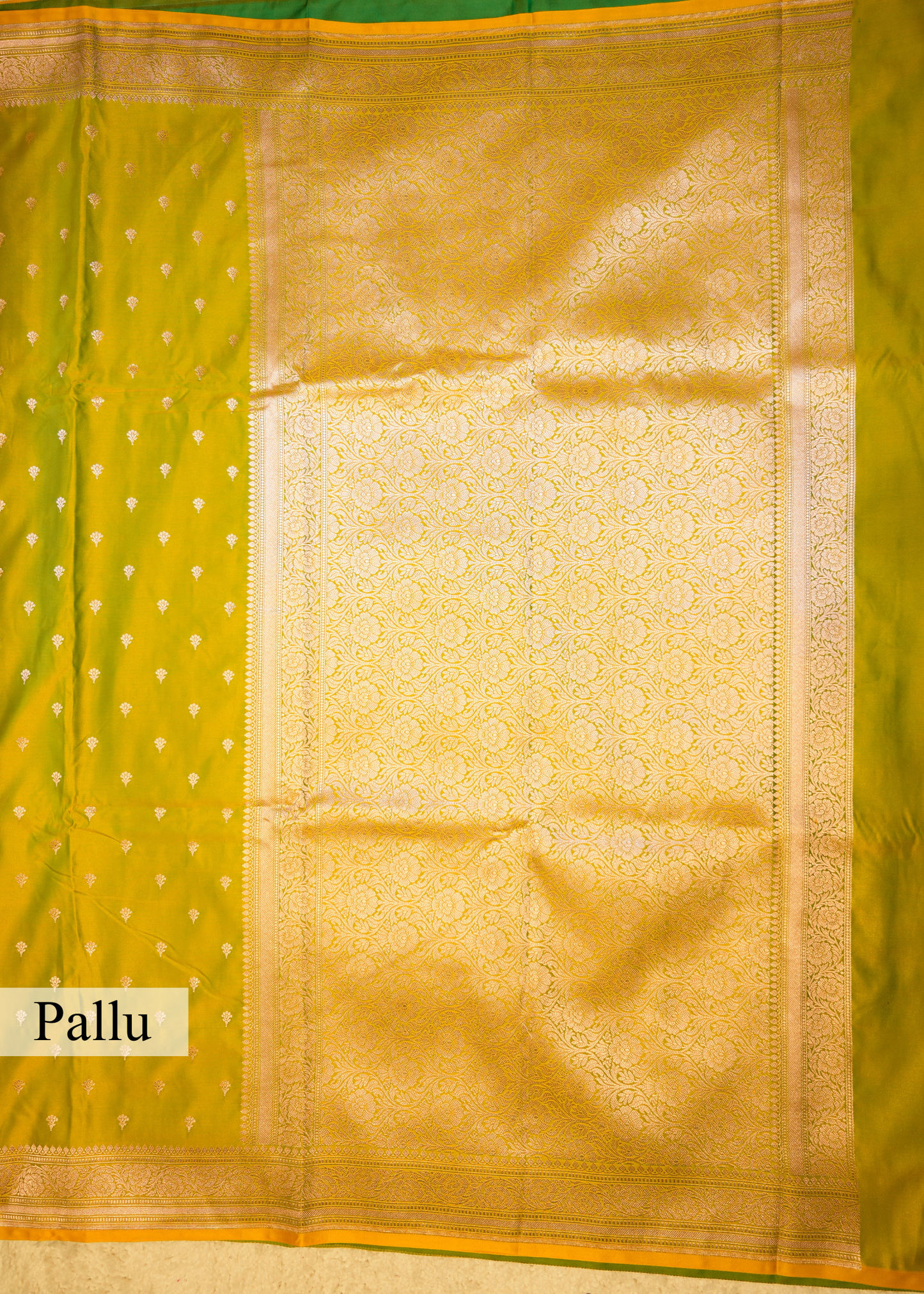 Lime Green Banarasi Kattan Silk Booti Zari Border with Unstitched Blouse