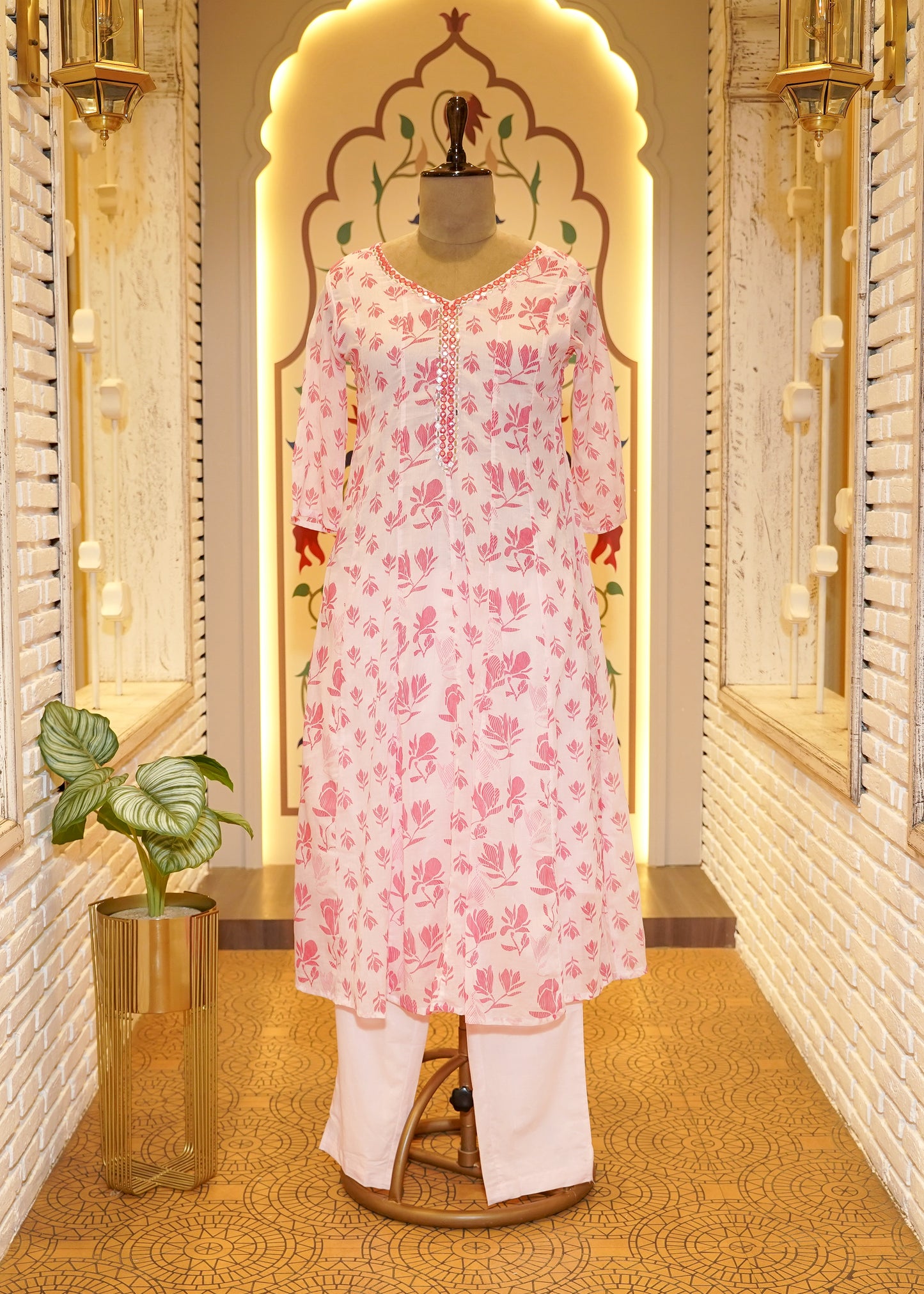 Amora Pink & White Comfy Stitched Suit Set