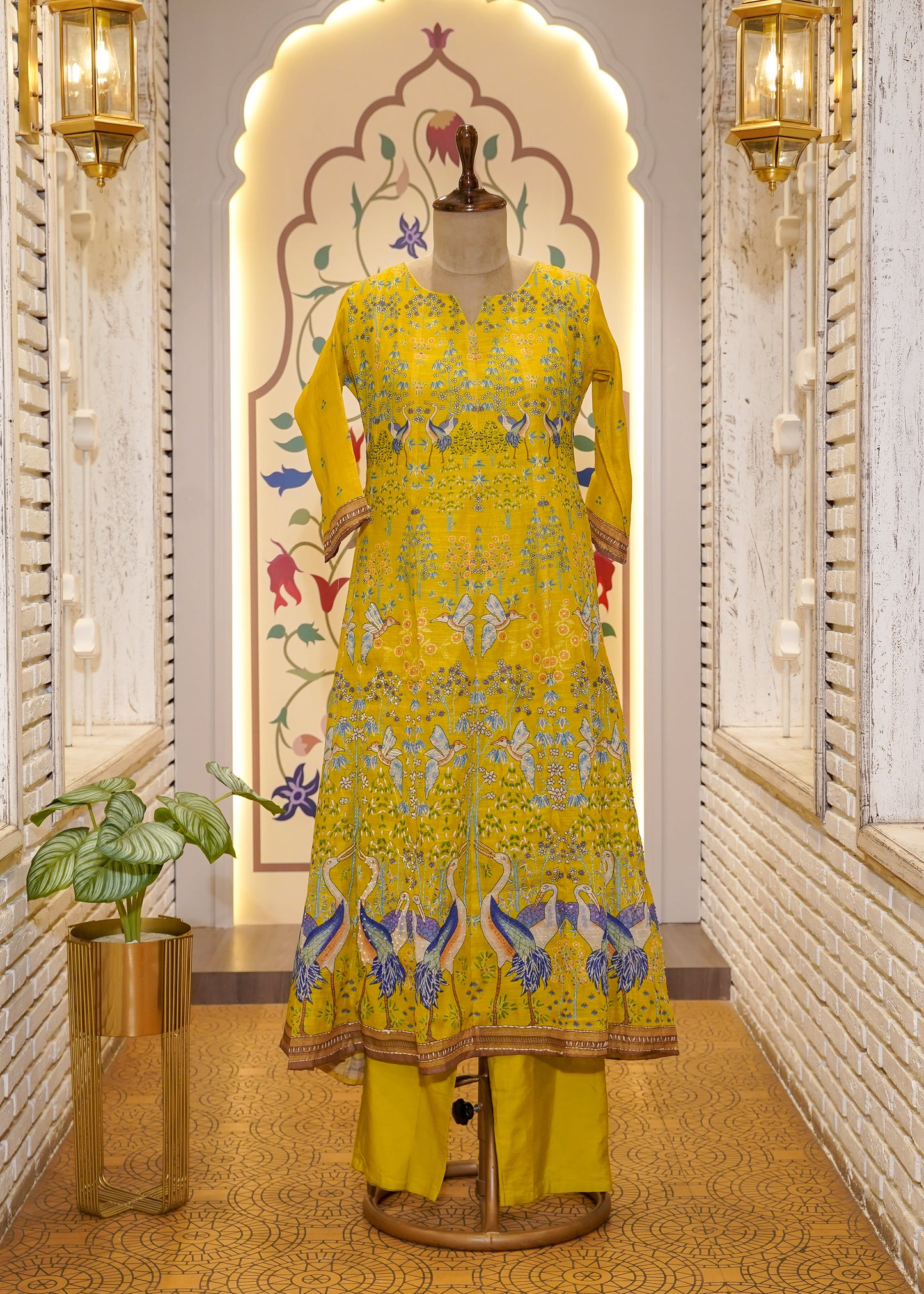 Neon Green Printed Anarkali 3 pc Kurti Set