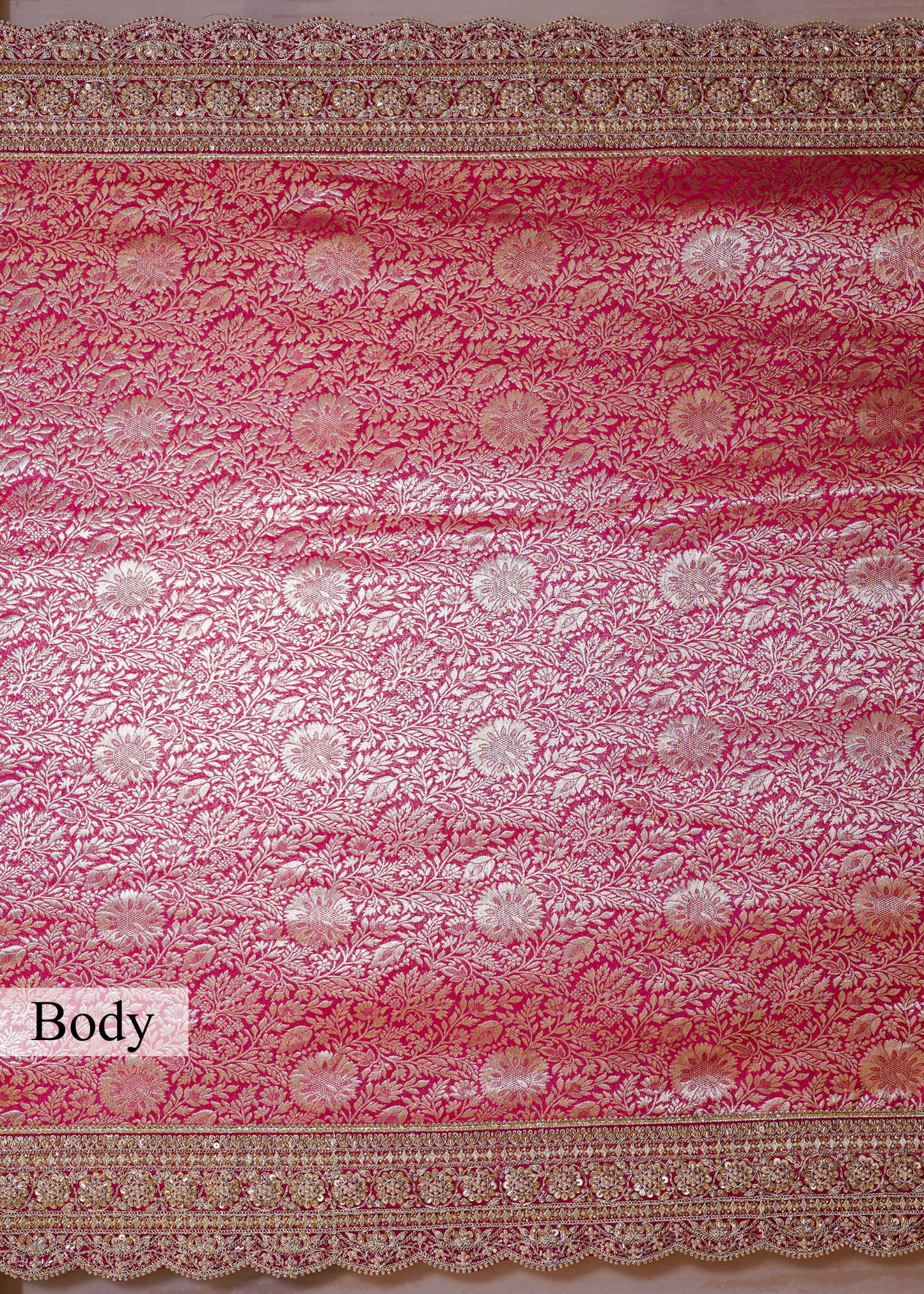 Rani Silk Bead Embroidered Border Saree with Unstitched Blouse