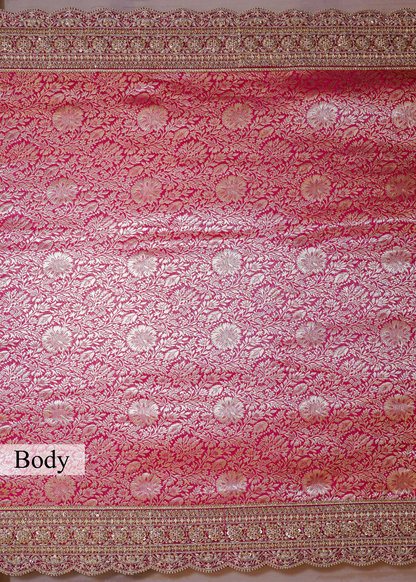 Rani Silk Bead Embroidered Border Saree with Unstitched Blouse