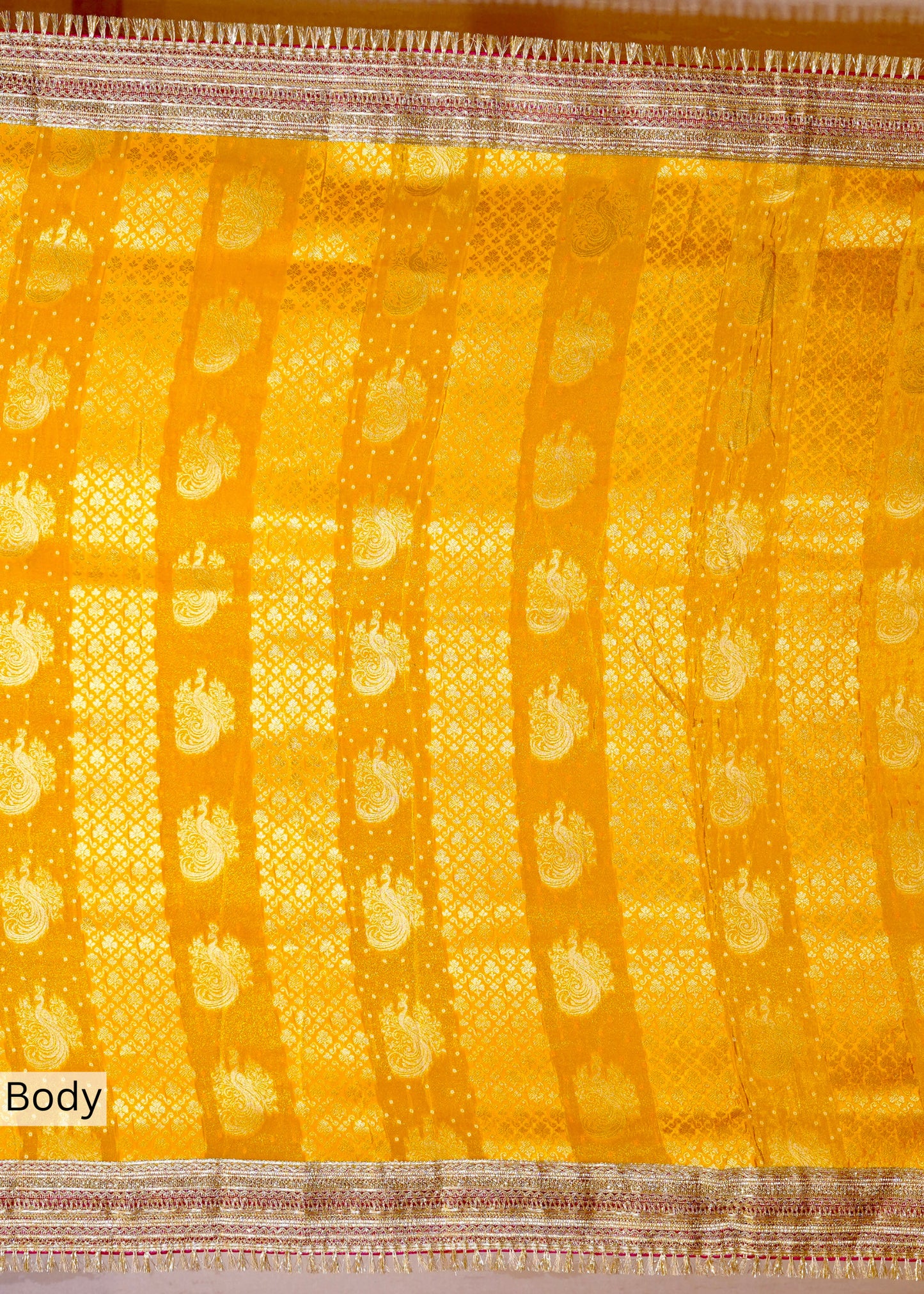Yellow Tissue Weaving Saree with Gota Lace and Unstitched Blouse