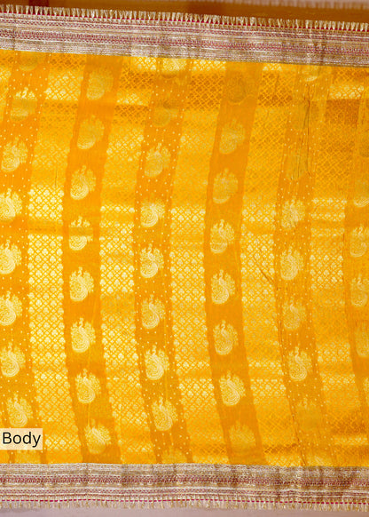 Yellow Tissue Weaving Saree with Gota Lace and Unstitched Blouse