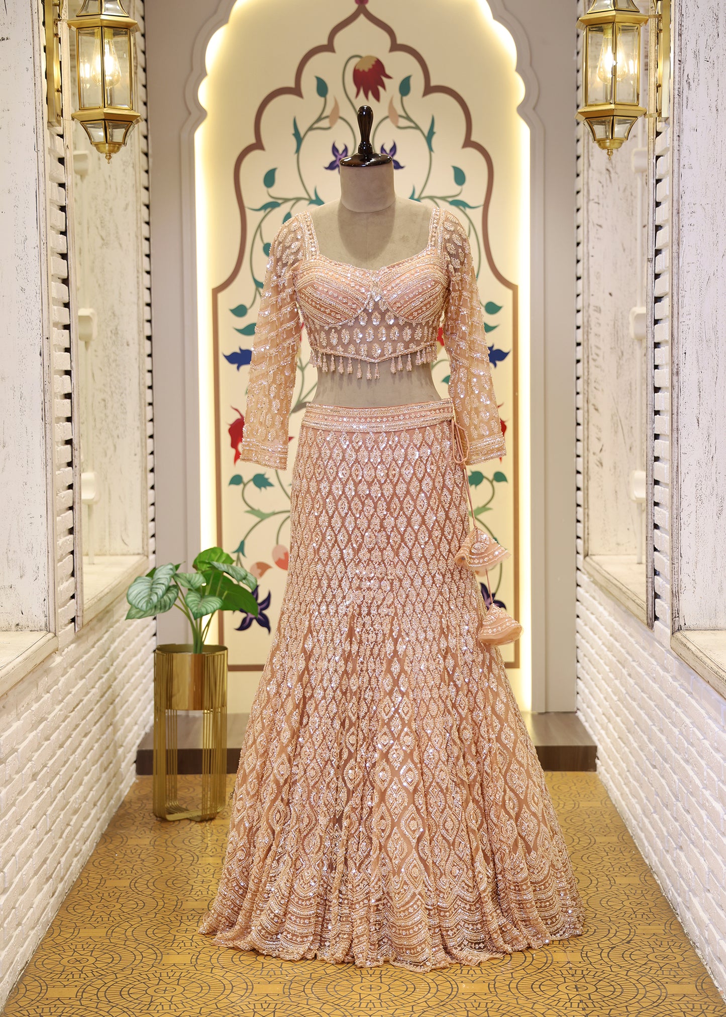 Doll Peach Fishcut Lehenga with Beads