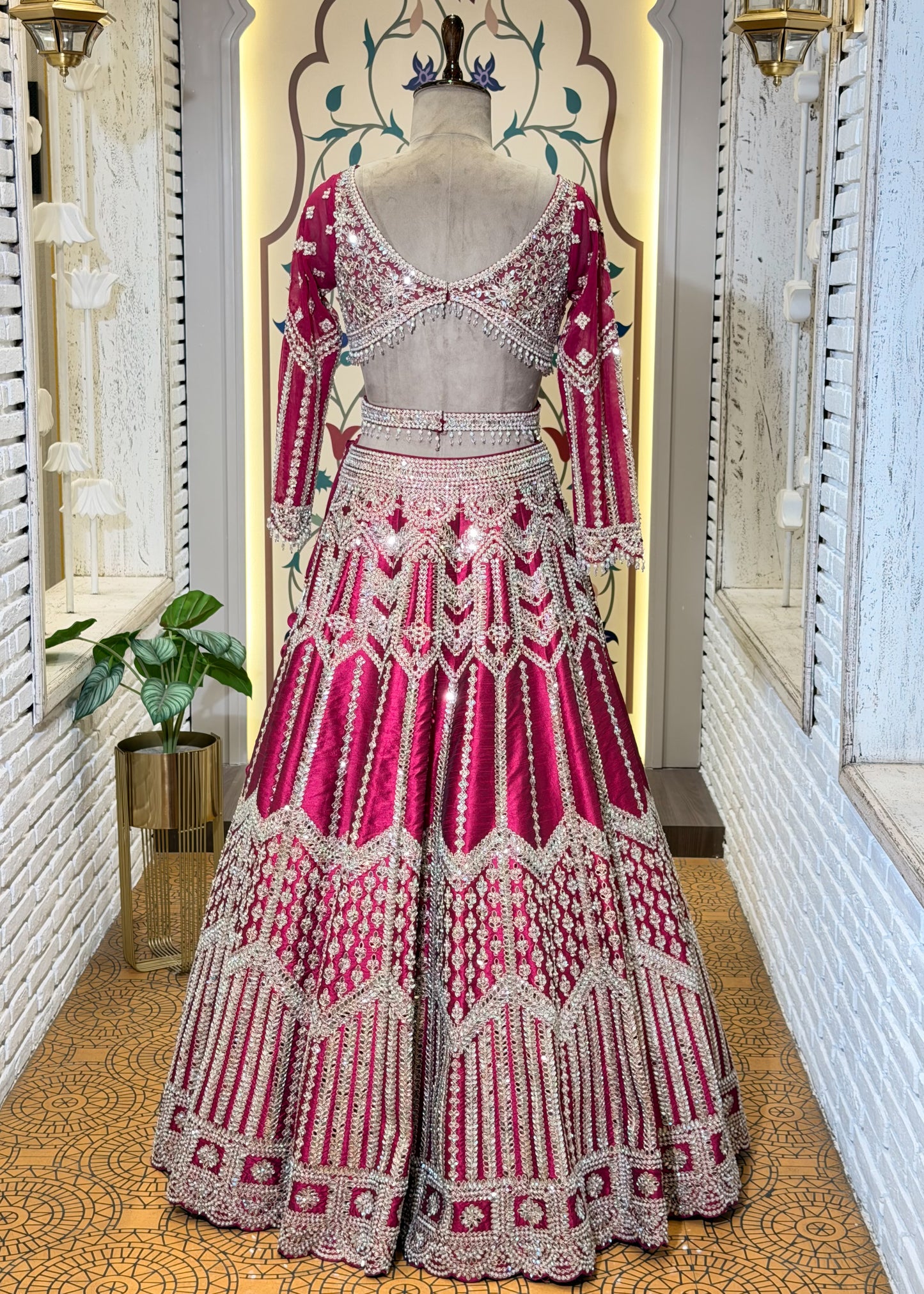 Cherry Mirror Embroidered Designer Lehenga with Full Sleeves Blouse