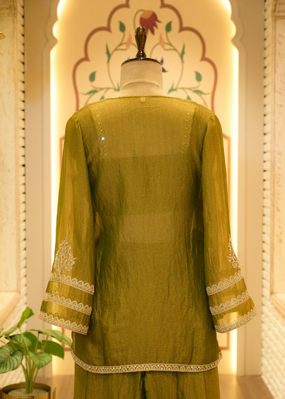Zehra Olive Embellished Cape Plazo Set